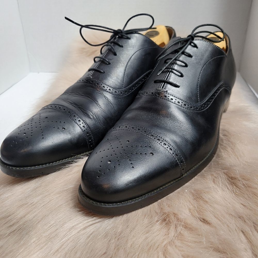 Santoni Semi Brogue Black Mens Oxford Shoes Size 13